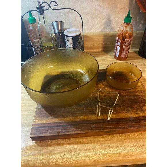 Vintage Amber Glass Chip and Dip Bowl - Picture 4 of 11